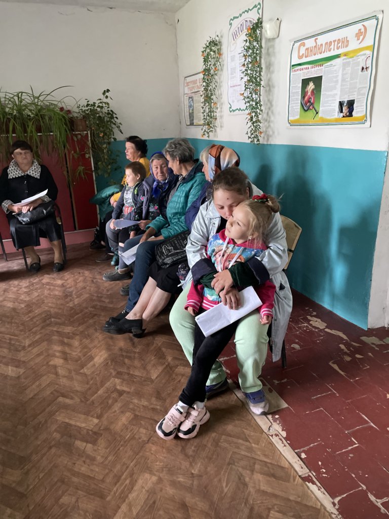 Patients in Ukraine wait to be seen at a clinic run by Global Care Force.
