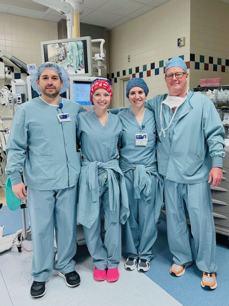 Pictured left to right: Jason Saineghi, CRNA; Jamie Applegate, CRNA; Alison Greenwood, CRNA; Scott Lyon, Anesthesia Tech