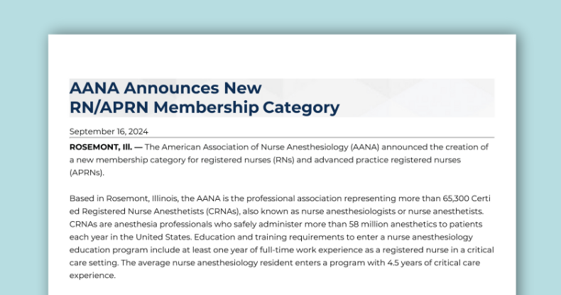 Press Release image of the new RN-APRN membership for AANA